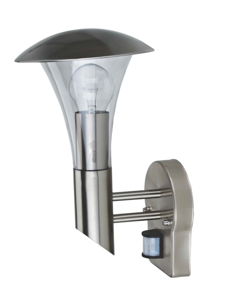 60W Stainless Steel Effect Cone Wall Light with PIR Sensor PIR Security Lights Screwfix.com